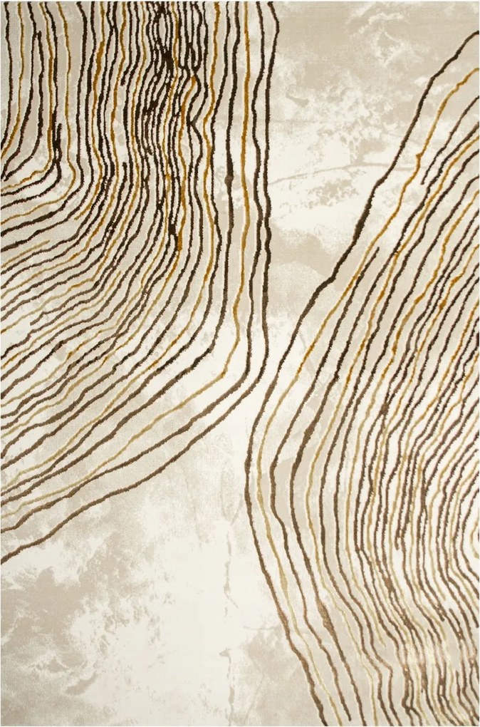 Aranyszőnyeg Barna Bézs Csillogó Kétszintes Gyapjú Elisa Vonalban 180x270 cm
