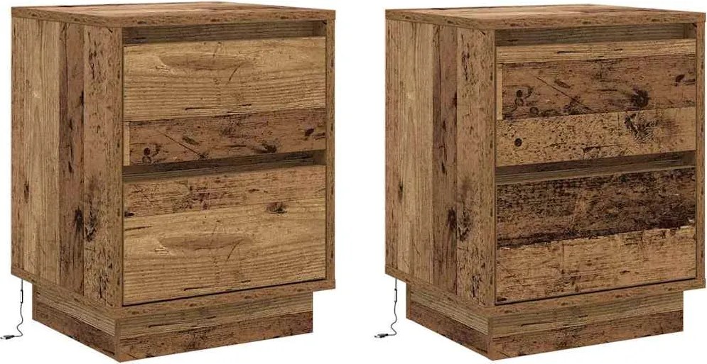 vidaXL Éjjeliszekrény fiókkal 2 pcs Öreg fa 39 x 34,5 x 50 cm Faanyag