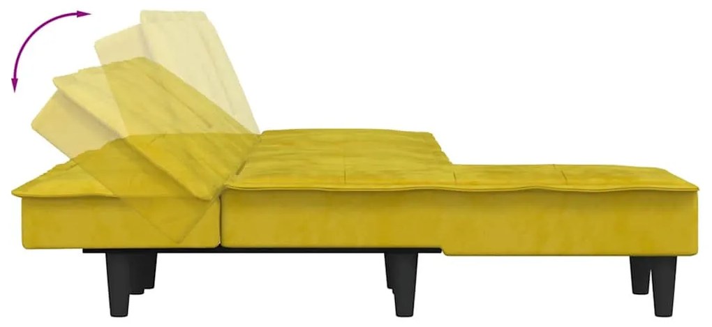 sárga L-alakú bársony kanapéágy 255x140x70 cm