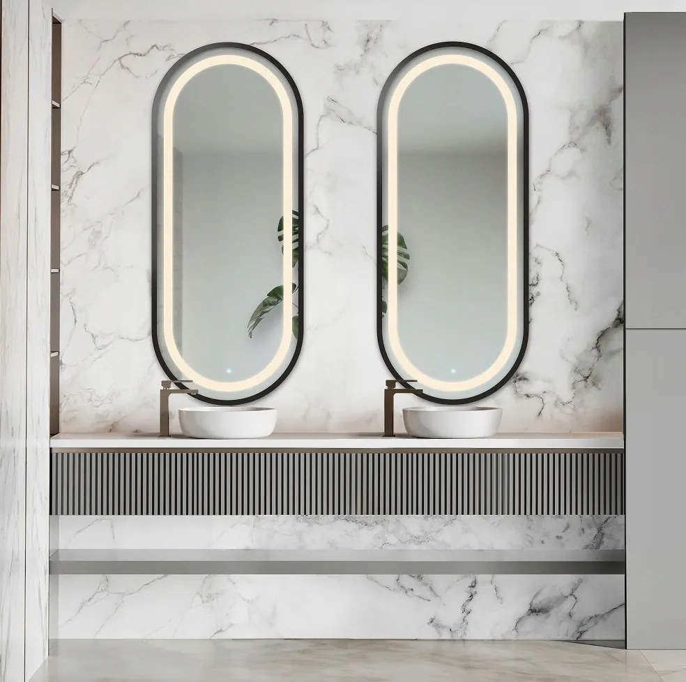 Oskar Led III két darabos ovális tükör szett fekete Mdf keretben 73x143cm