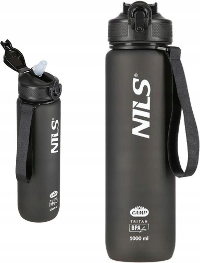 Fekete Tritán palack Nils Camp 1000 ML Bpa mentes Ergonomikus forma