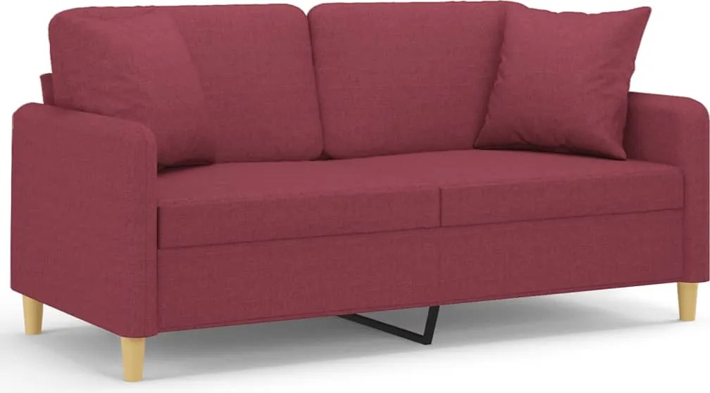 vidaXL 2 személyes bordó szövet kanapé díszpárnákkal 140 cm