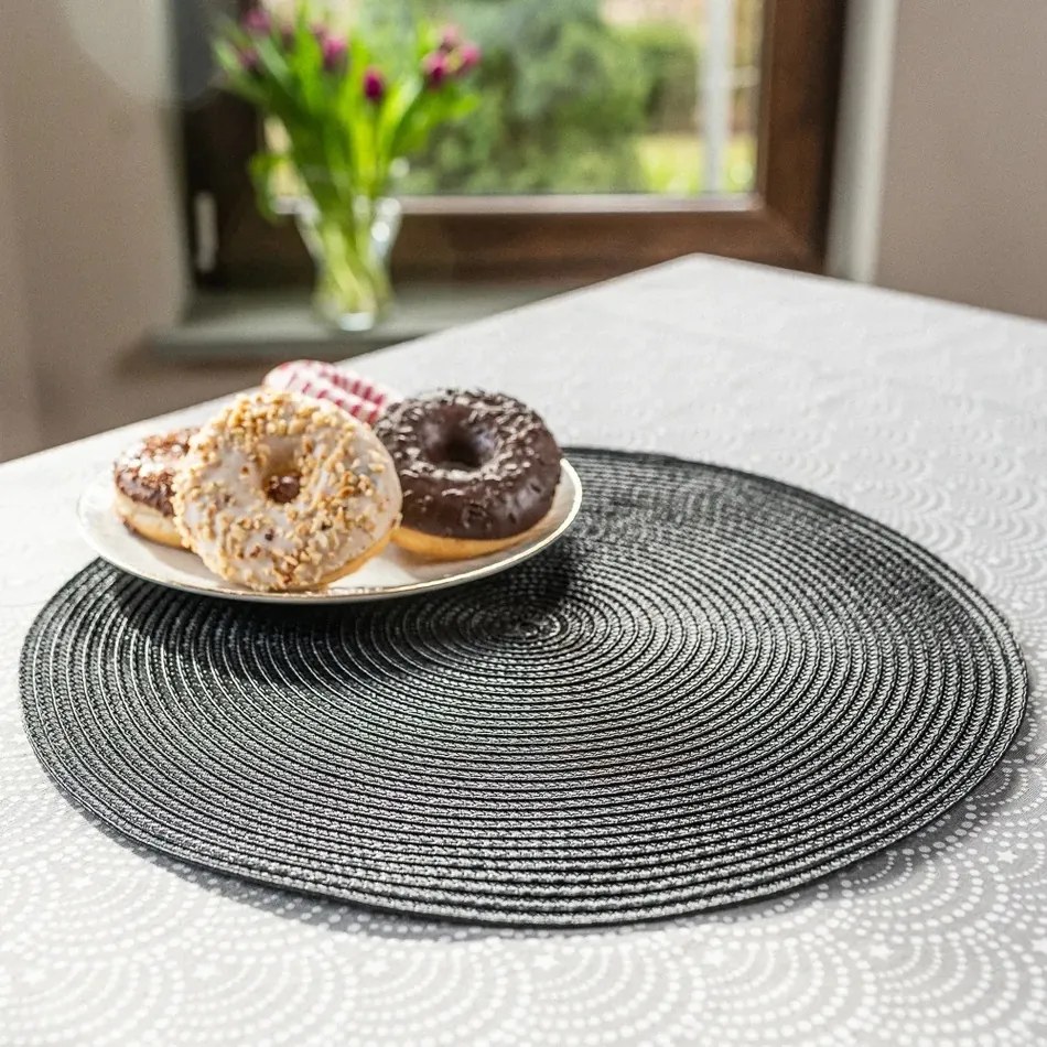 Altom Straw tányéralátét fekete, átmérő 38 cm, 4 darabos készlet