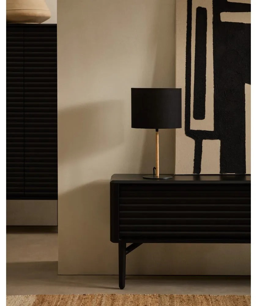 Fekete asztali lámpa textil búrával (magasság 45 cm) – Kave Home