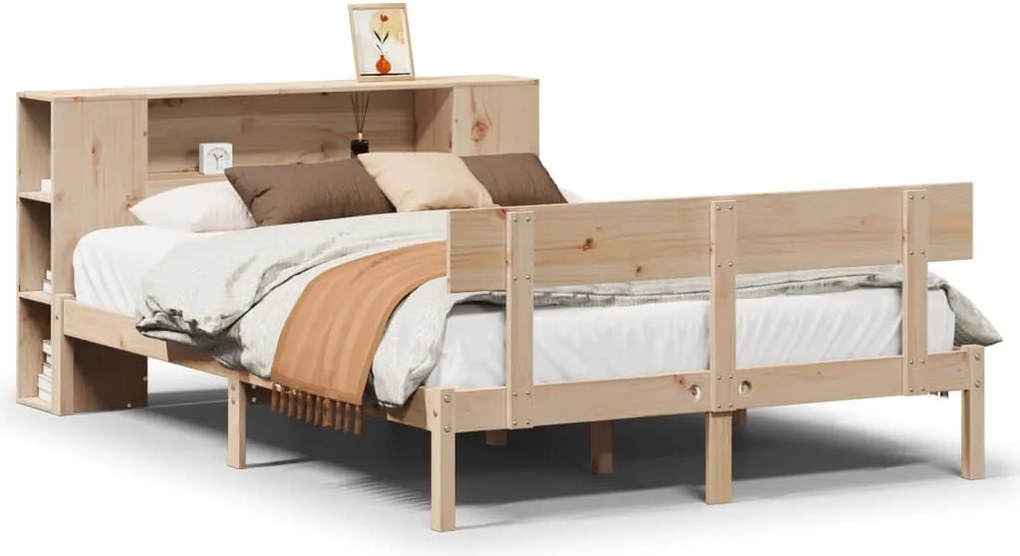 vidaXL tömör fenyőfa könyvespolcos ágy matrac nélkül 140 x 190 cm