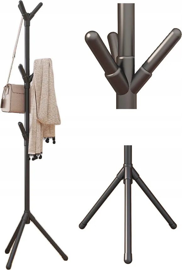 Akasztós Álló Padló Ruhatartó Állvány Kabát Fekete 160CM