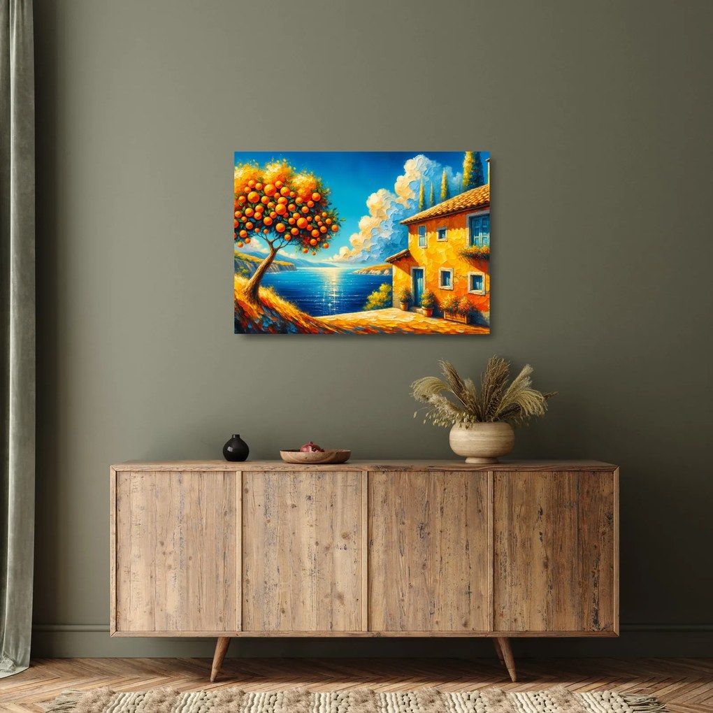 Üveg kép - Ház narancsokkal II. (70x50 cm)