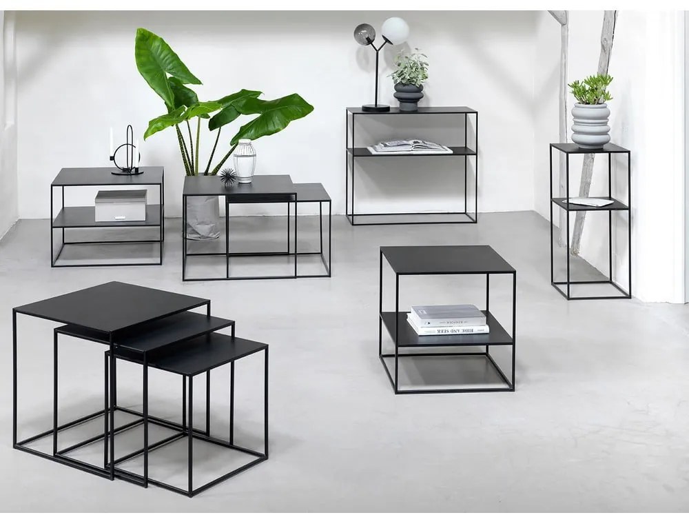 Fekete fém konzolasztal 35x90 cm Pebble – Unique Furniture