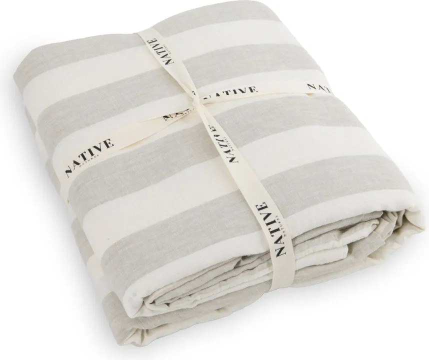 Világosszürke-krémszínű kétszemélyes len ágyneműhuzat 200x200 cm Natural Stripes – Native Natural