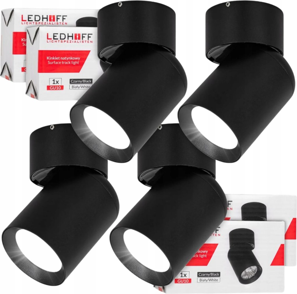4x Mennyezeti lámpa fali lámpa Spot halogén lámpatest GU10 fekete Cső