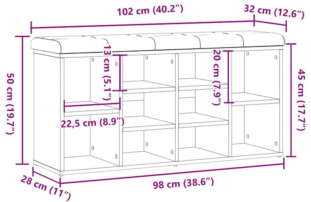 antik fa szerelt fa cipőtároló pad 102x32x50 cm