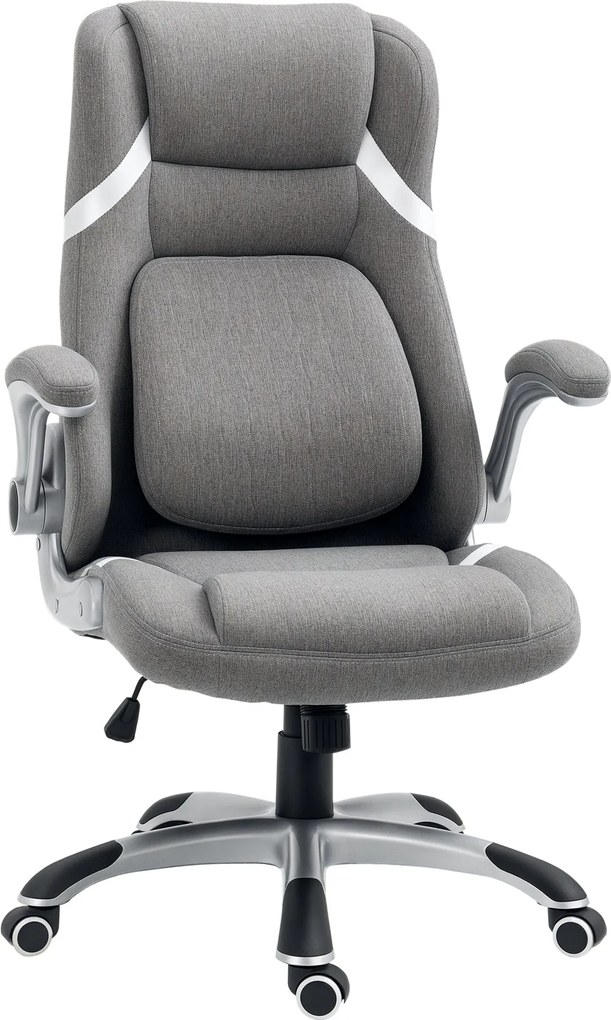 Vinsetto Ergonomikus Irodai Szék Összecsukható Karfával és Fejtámlával, Forgószék Állítható Magassággal és Dőlésszámmal, Szövetből Tanulmányhoz, Szürk