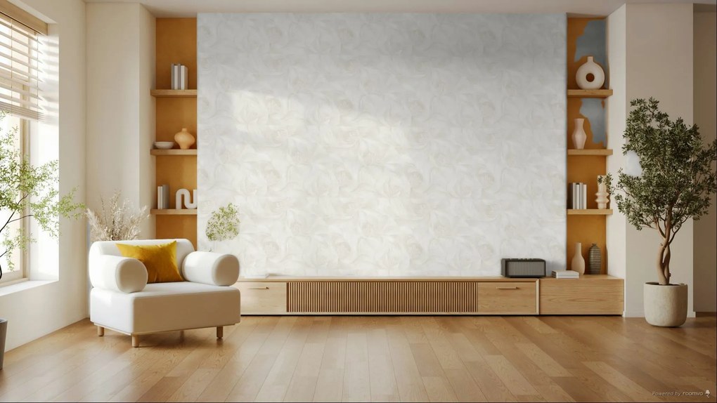 Zambaiti Parati Casa Chic Fiori fehér-gyöngyház virágos texturált vlies tapéta – Z20126
