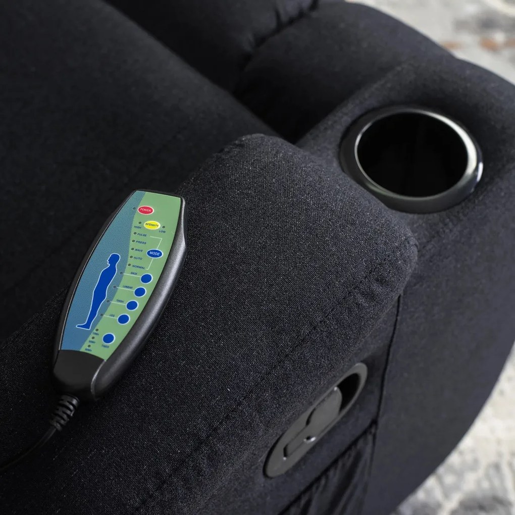 Elektromosan Vezérelhető Masszázsfunkciós Relaxfotel Fekete Szövet Kárpittal. BOX 2