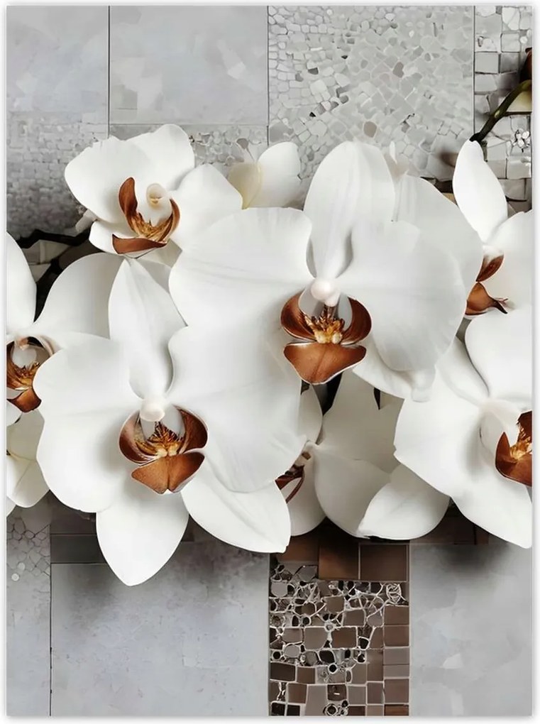 Poszterek 100x135 Fehér orchideák és mozaik