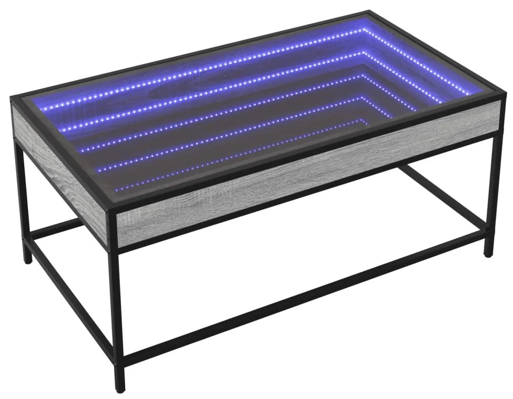 szürke sonoma végtelen hatású LED-es dohányzóasztal 90x50x41 cm