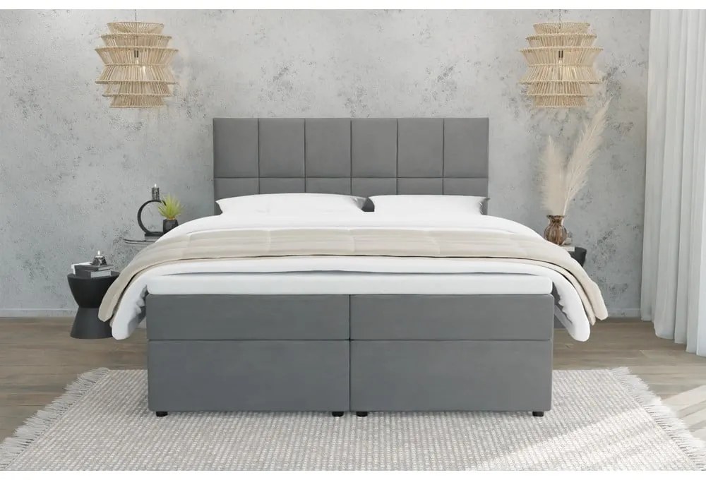 Szürke ágyneműtartós boxspring ágy 200x200 cm Flip – Ropez