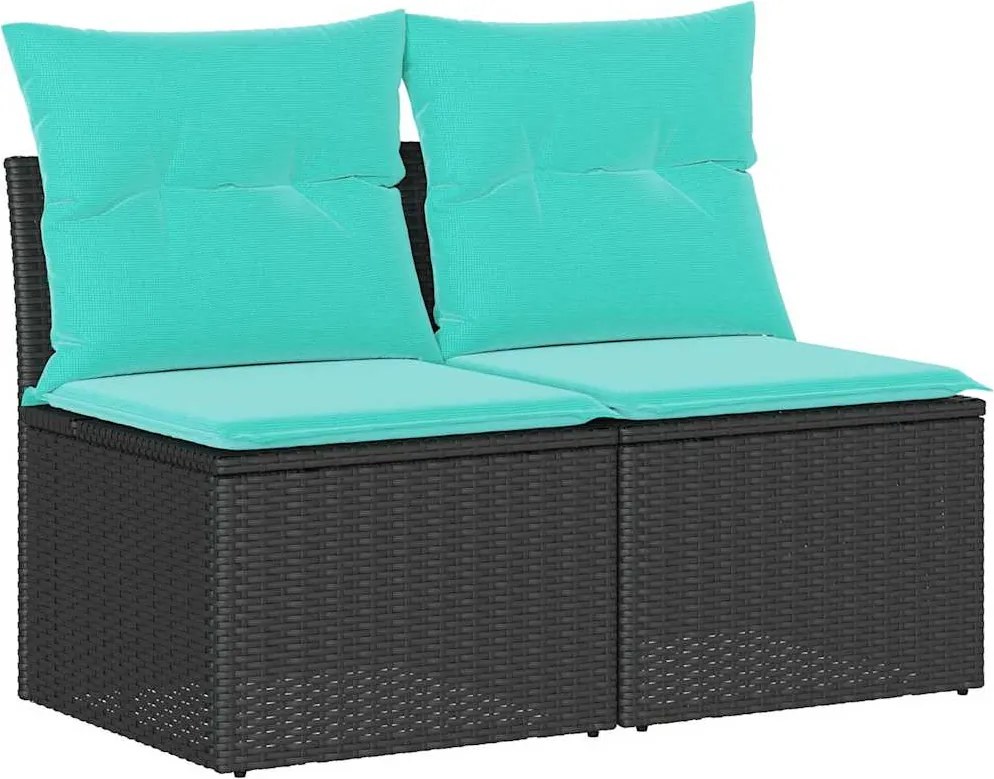 vidaXL 2 részes fekete polyrattan akácfa kerti ülőgarnitúra párnával