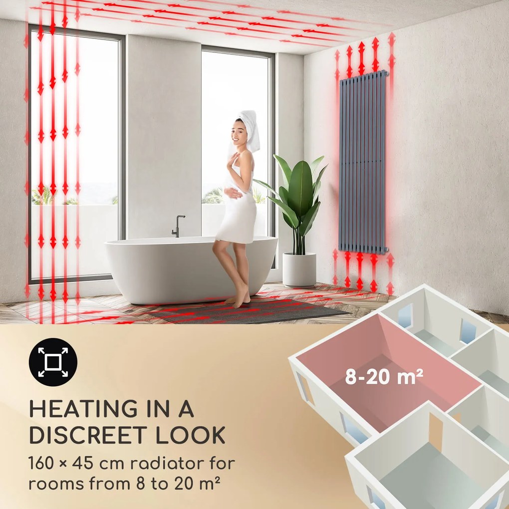Delgado, radiátor, 160 x 45, 822 W, meleg víz, 1/2 ", 8 - 20 m², szürke