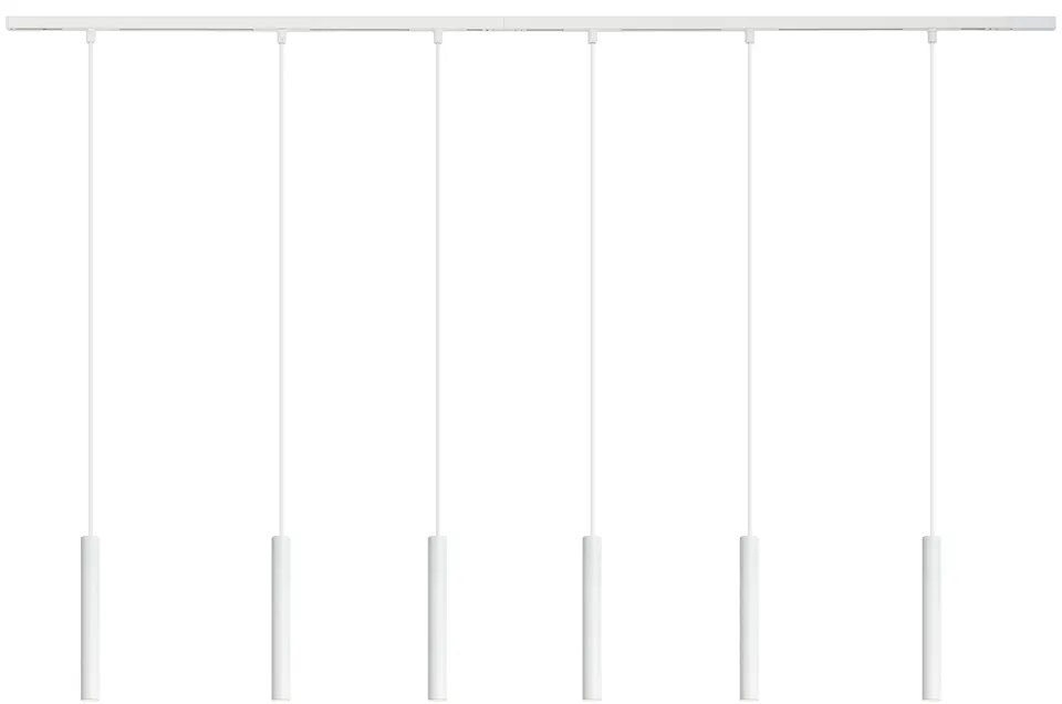 Modern sínrendszer 6 fehér függőlámpa foglalattal, 1 fázisú - Slimline Keno