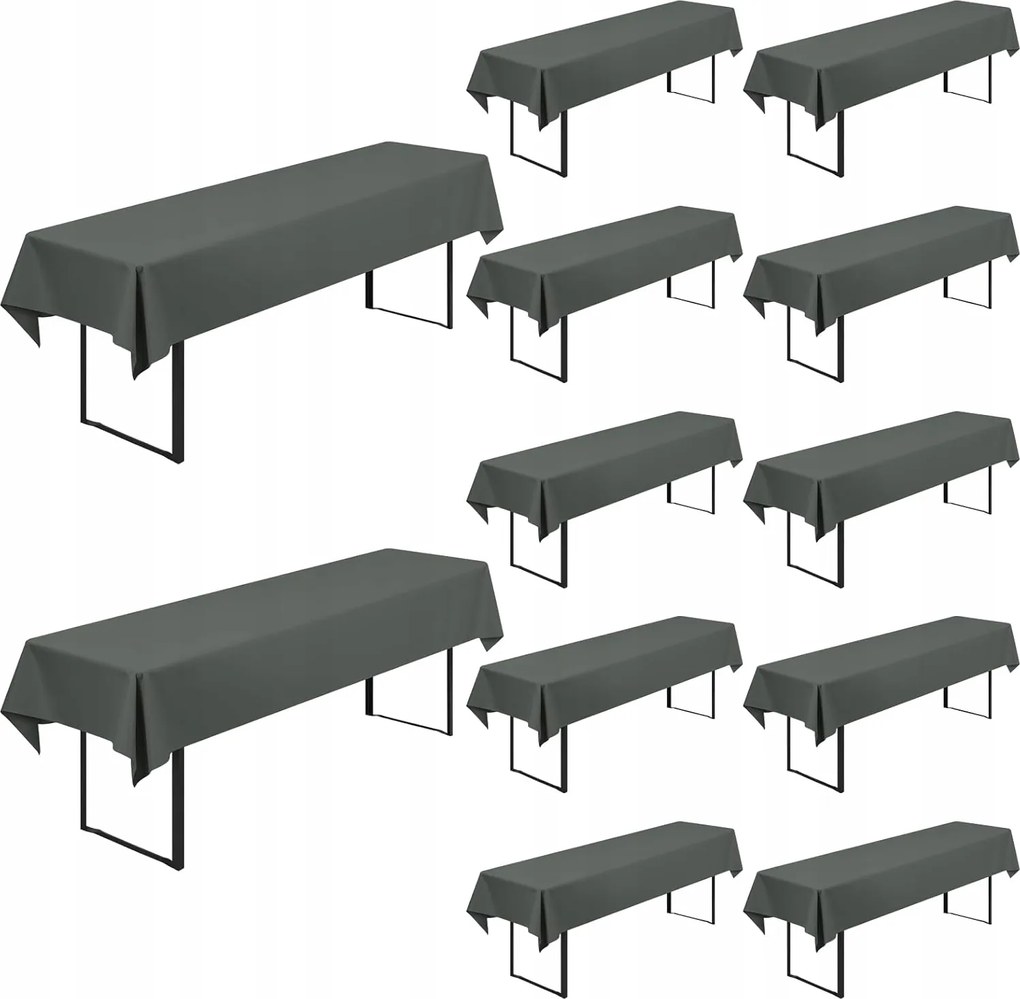 12 db-os vízálló asztalterítő szett 250 × 100 cm, antracit szín