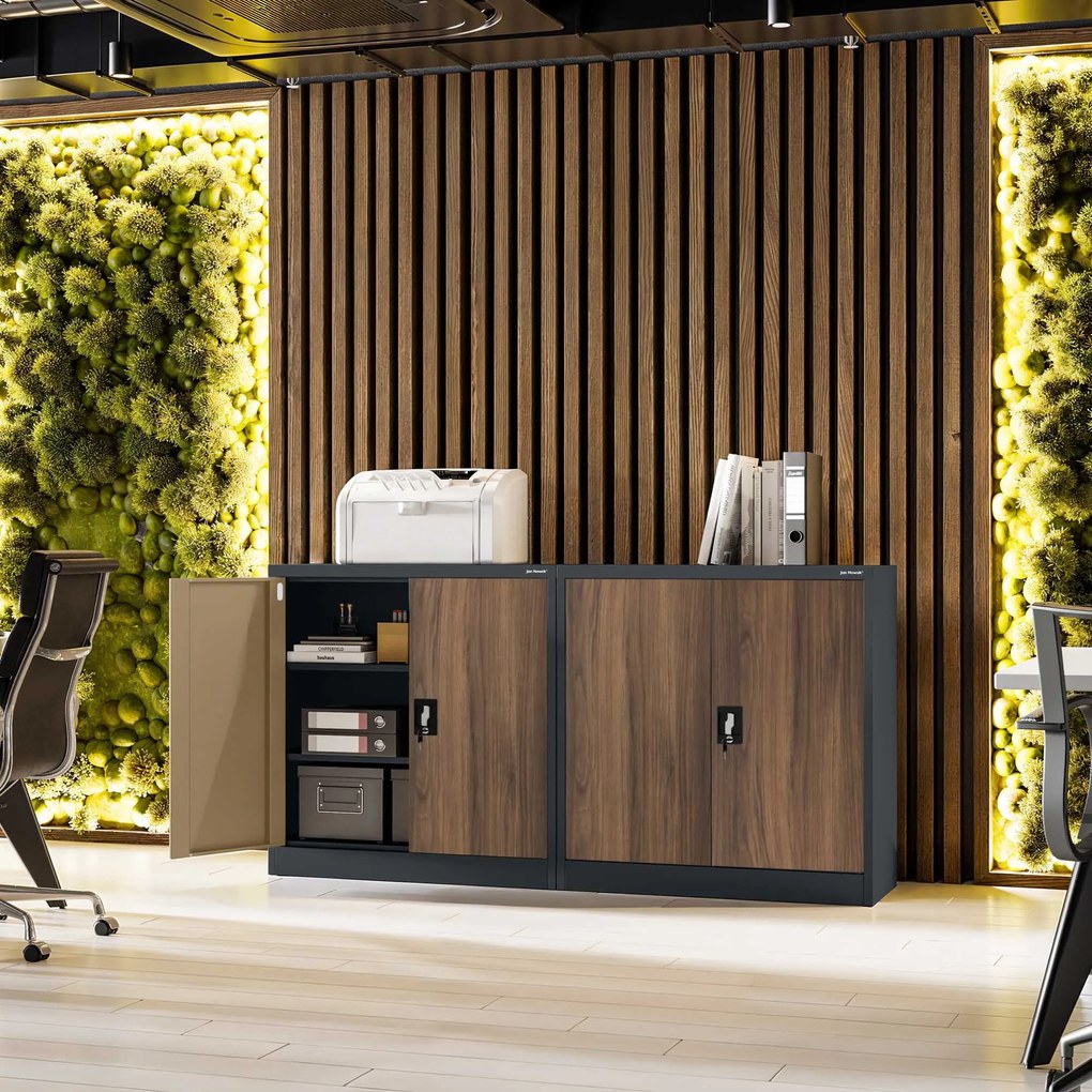 Alacsony fém irattartó szekrény BEATA, 900 x 930 x 400 mm, Eco Design: antracit/ dió