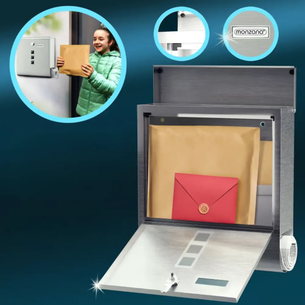 POST postaláda újságtartóval, 30,5x10x33,5cm, ezüst Monzana