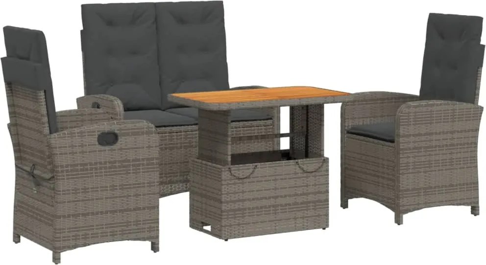 vidaXL 4 részes szürke polyrattan kerti étkezőszett párnával