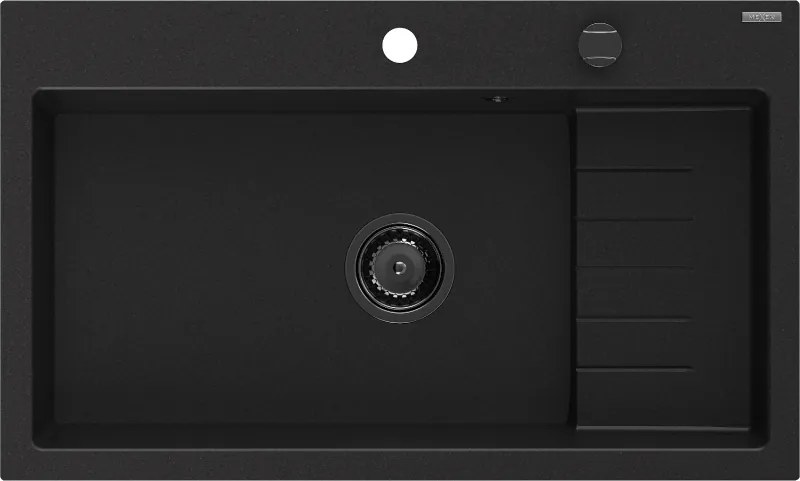 Mexen Omar gránit mosogató 1-medencés 800 x 480 mm, fekete, fekete szifon - 6520801005-77-B