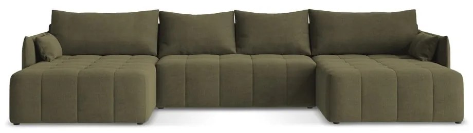 Khaki kinyitható-tárolóhelyes (U alakú) sarokkanapé Moku – Makamii