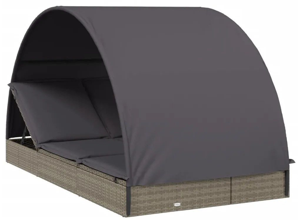 2 személyes szürke polyrattan napágy kerek tetővel 211x112x140