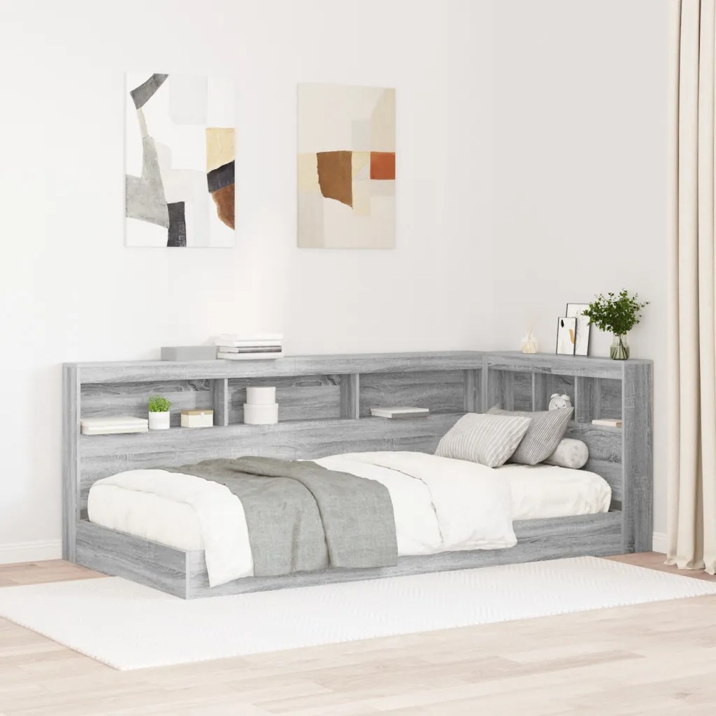 Könyvespolcos ágy Szürke Sonoma 75x190 cm Mérnöki fa