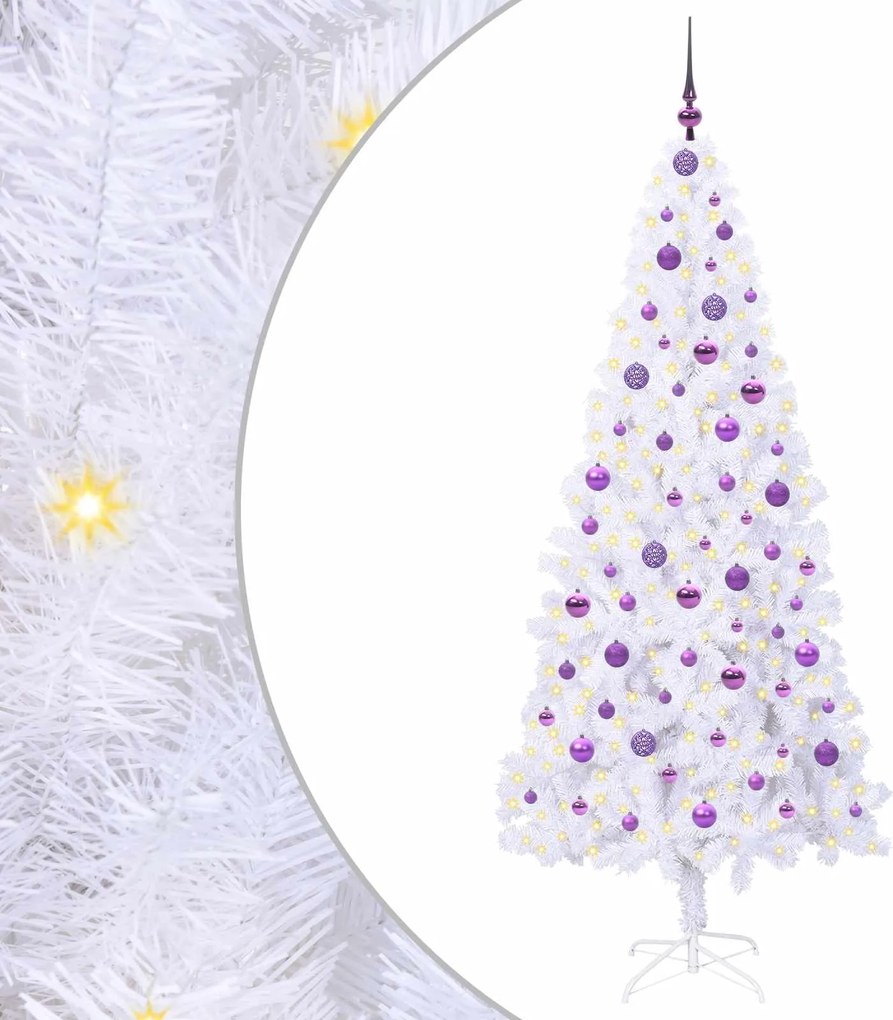 vidaXL Mű karácsonyfa 300 LED-del állvánnyal Fehér 210 cm PVC és Acél