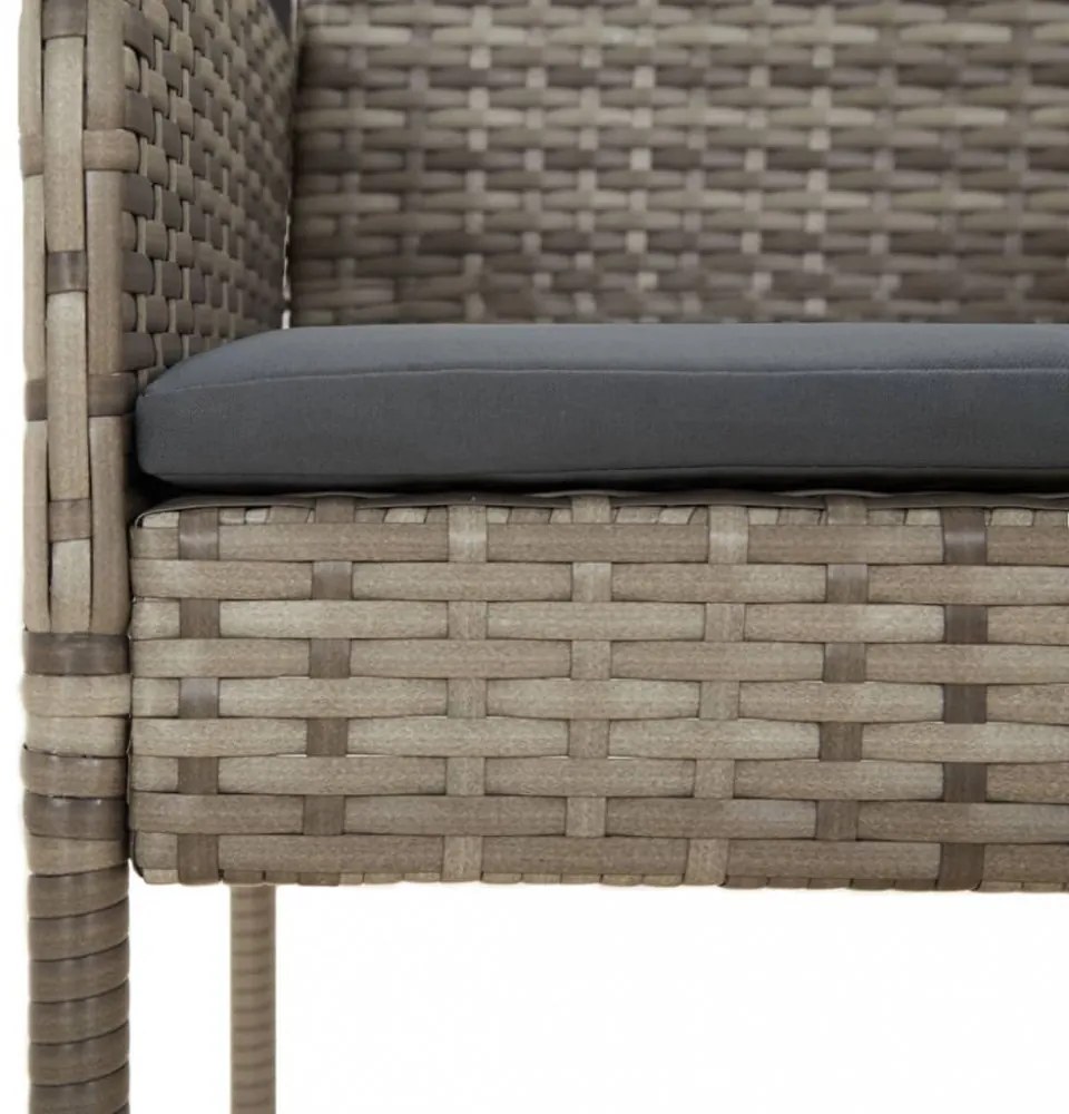 vidaXL 5 részes fekete és szürke polyrattan kerti étkezőszett párnával