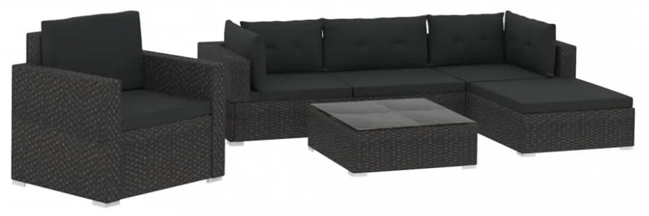 vidaXL 6 részes fekete polyrattan kerti ülőgarnitúra párnákkal