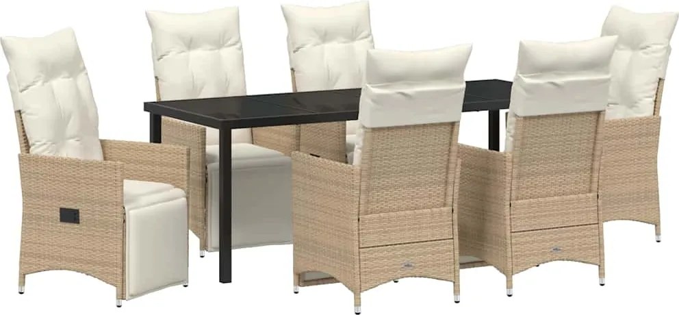 vidaXL Kert étkező szett párnával 7 pcs Bézs polirattan
