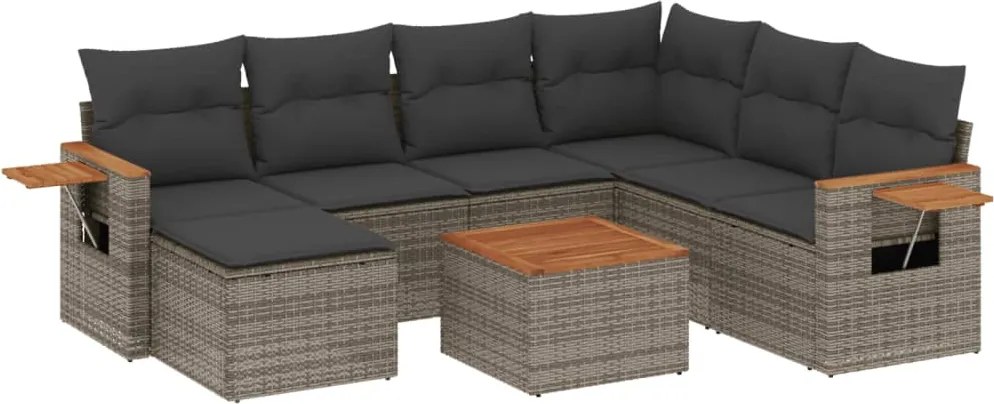 vidaXL 8 részes szürke polyrattan kerti ülőgarnitúra párnákkal
