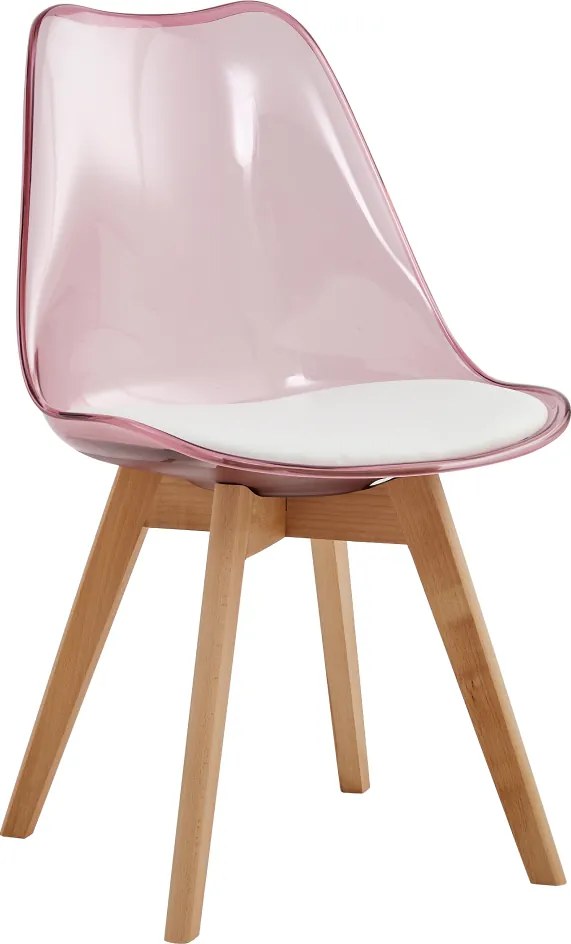 Szék, átlátszó rózsaszín, akril/ekobőr/bükk, BALI 2 NEW