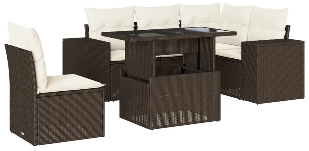 6 részes barna polyrattan kerti ülőgarnitúra párnával