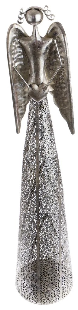 Fém dekoratív gyertyatartó Ezüst angyal, 98,5 cm