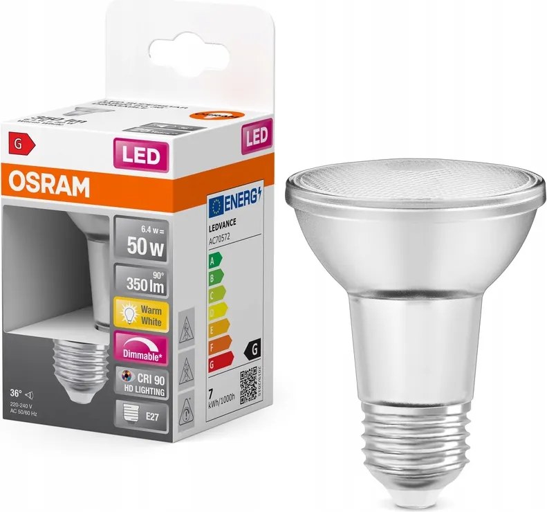 Led PAR20 Reflektor izzó E27 6.4W 350lm 2700K CRI90 Superstar Osram