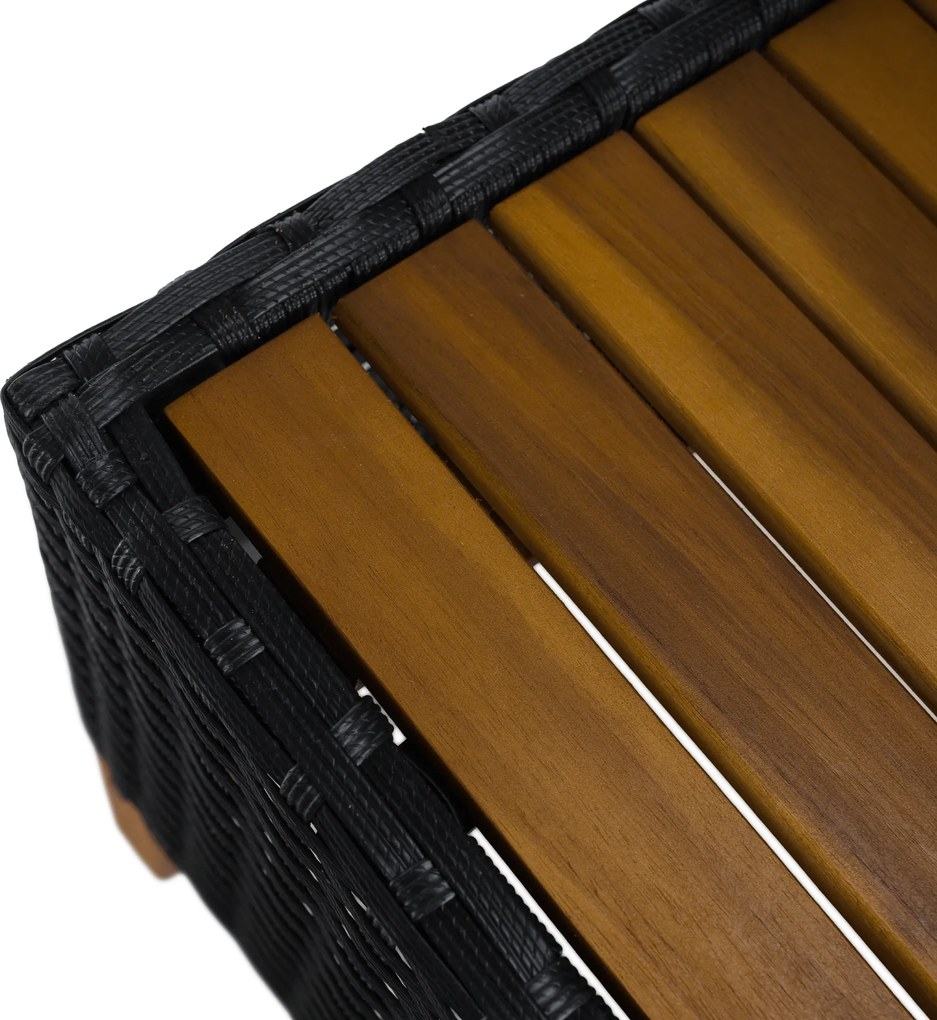 Kerti rattan szett, akácfa, fekete/szürke/természetes, MALKOM