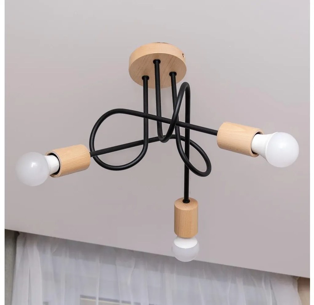 OXFORD felületre szerelt mennyezeti csillár 3xE27/15W/230V fenyő/fekete