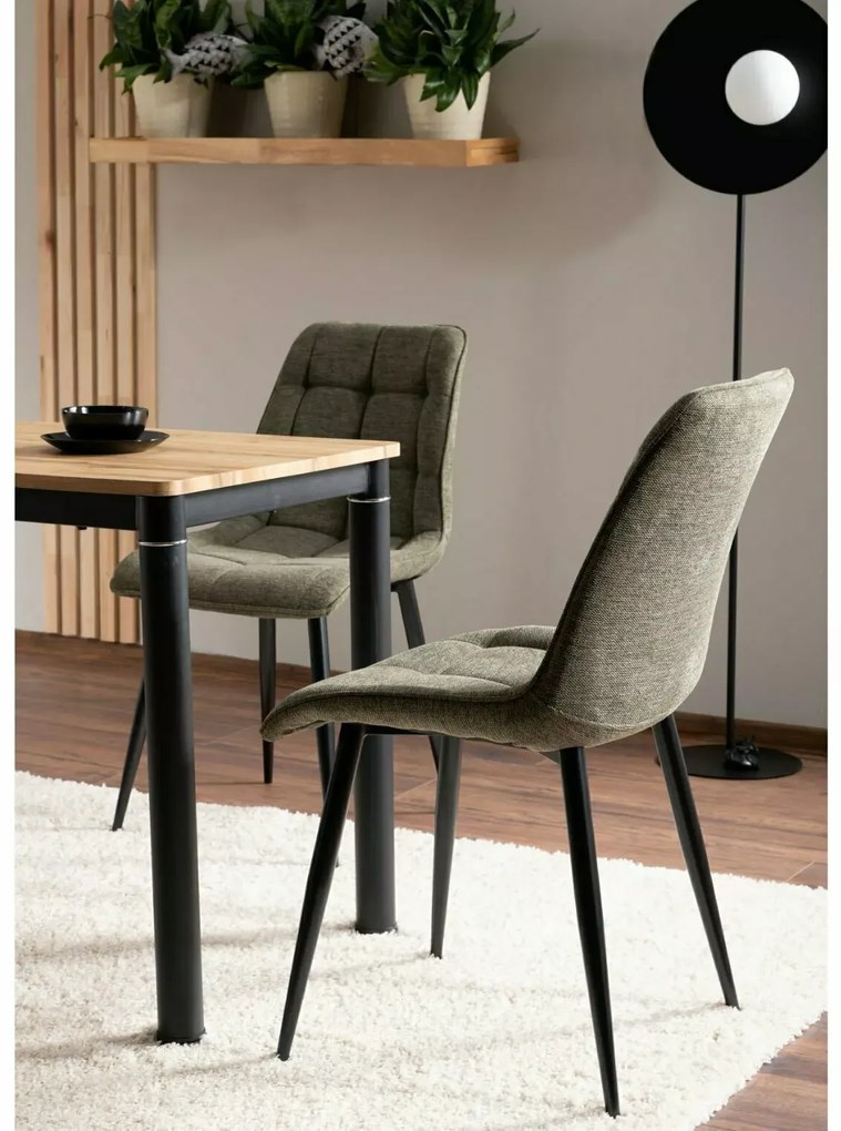 Fekete DAMAR étkezőasztal 100x60 cm, tölgy artisan dekorációval