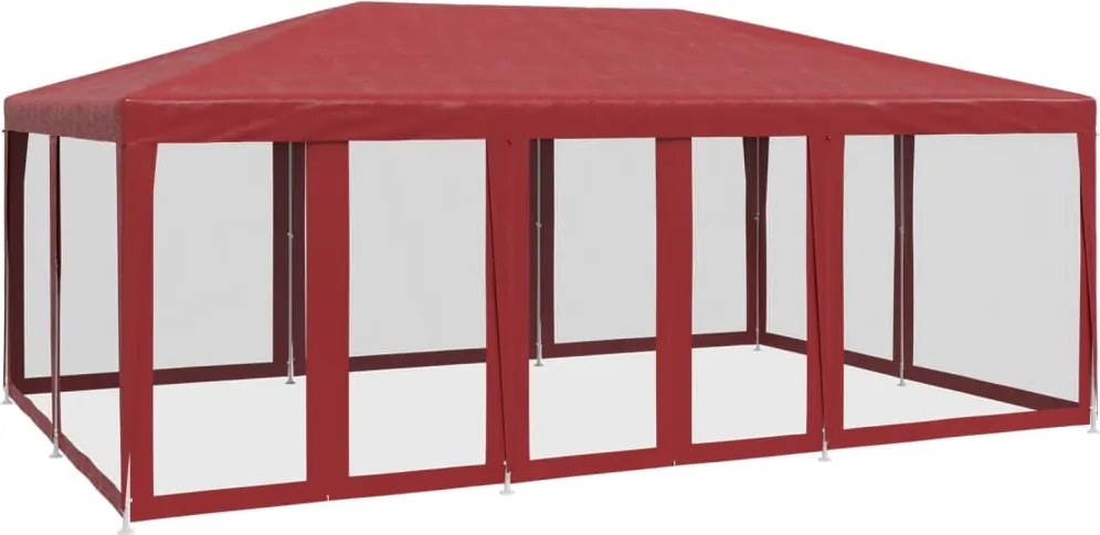vidaXL piros HDPE rendezvénysátor 10 hálós oldalfallal 6 x 4 m