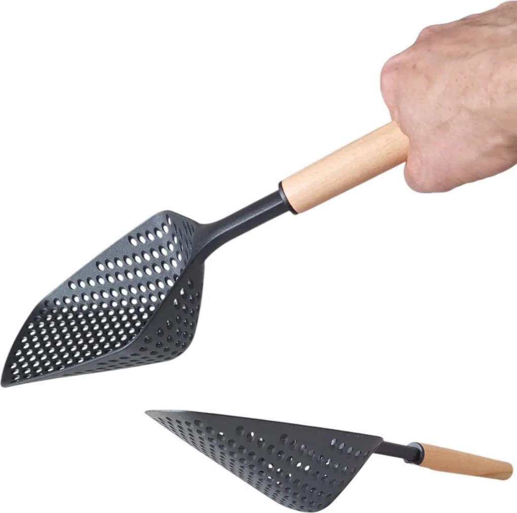 Hableszedő Kanál Szűrőkanál Nylon Fa 36 CM Gombócokhoz És Gombócokhoz