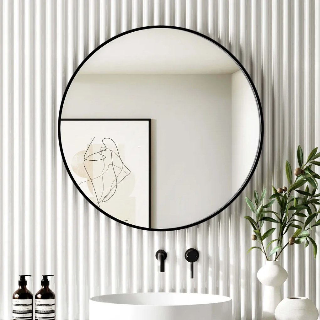 TMP IRON fürdőszobai tükör - FEKETE keret - kerek - 80 cm