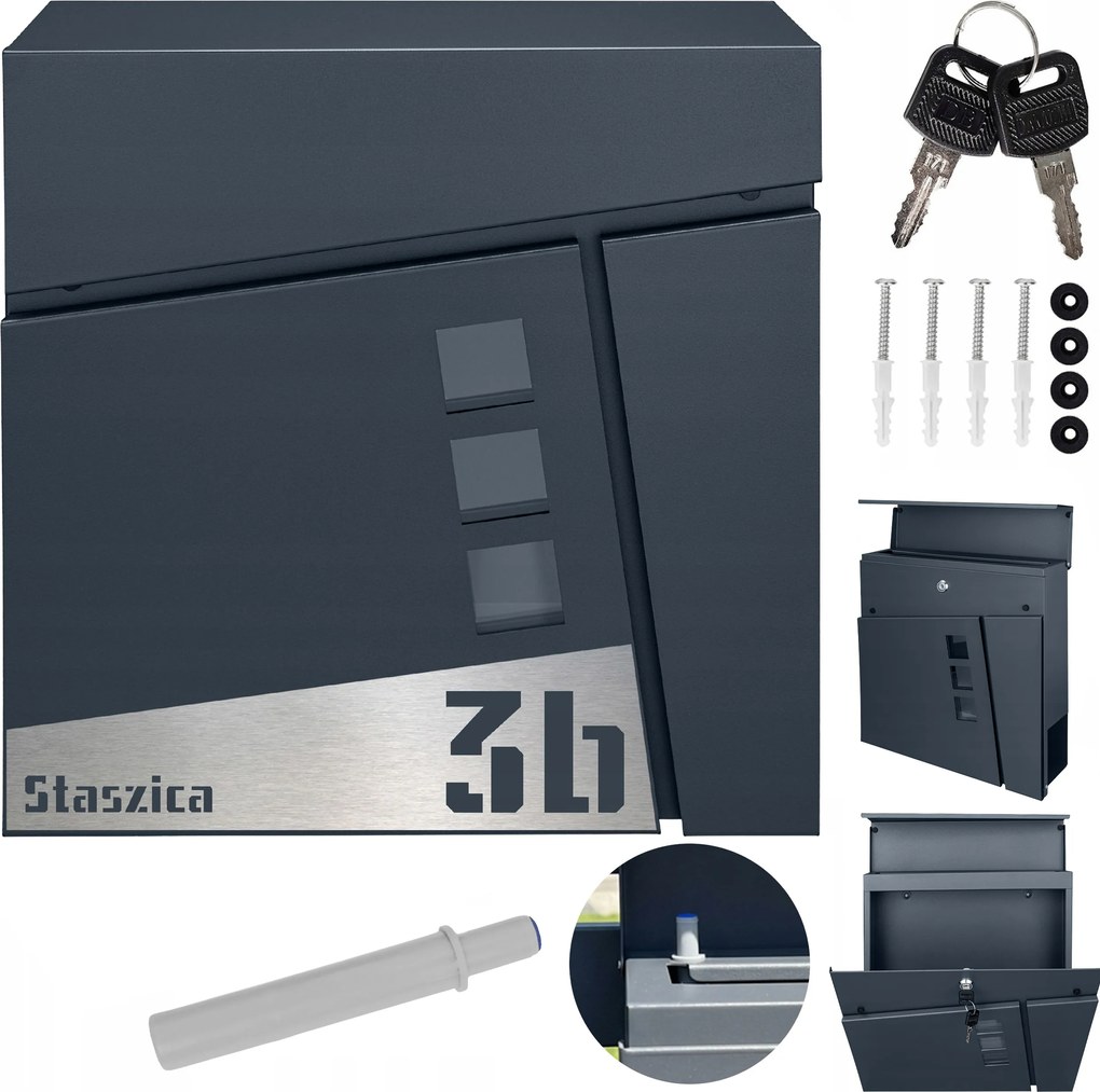 Nagy Postaláda Házszámmal Antracit Acél Utcai Szám