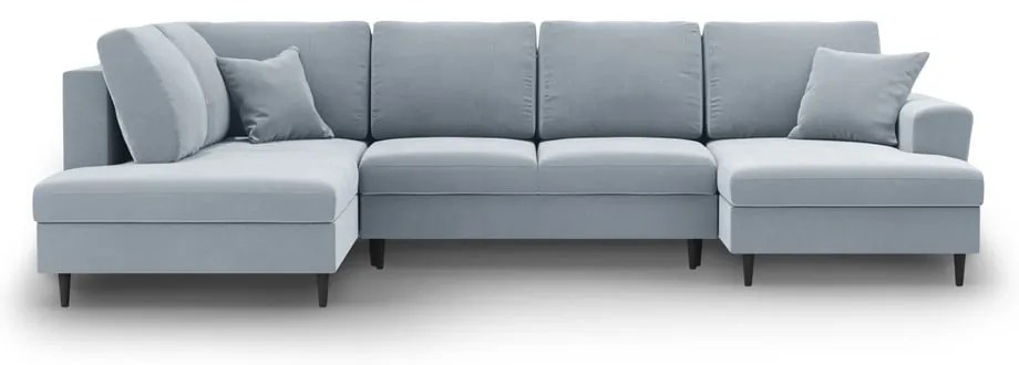 Világoskék bársony kinyitható tárolóhelyes sarokkanapé (bal oldali-U alakú) Kyoto – Cosmopolitan Design