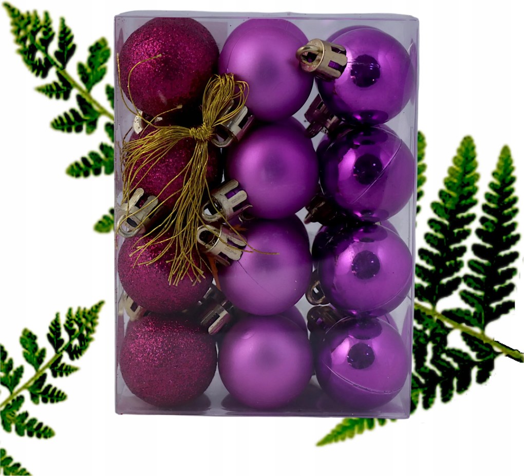 Karácsonyfadísz Törhetetlen 3 cm PB324SM-Dark Pink 24 db-os szett